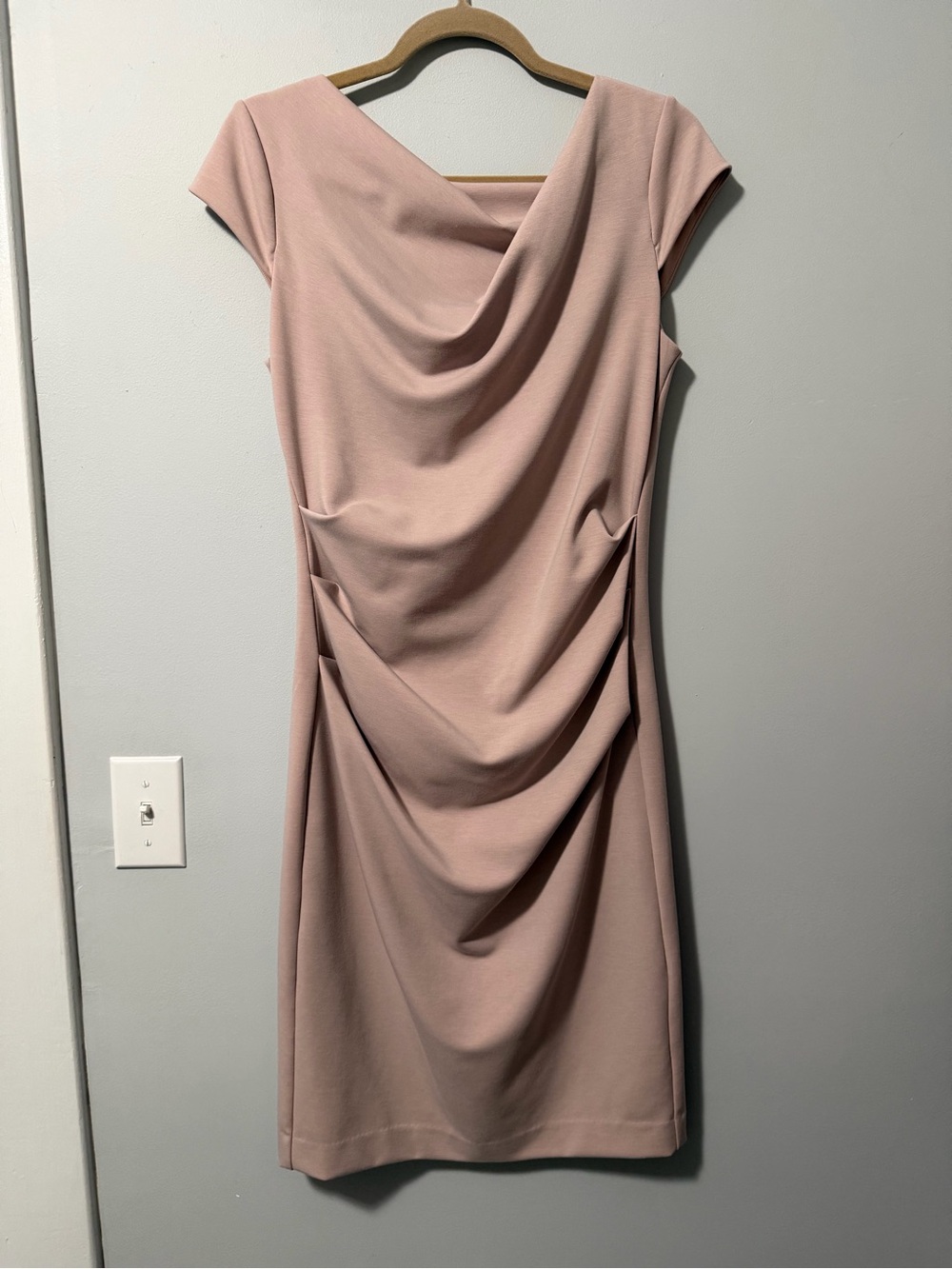 White House Black Market Draped Cap-Sleeve Sheath Dress in Blush Pink